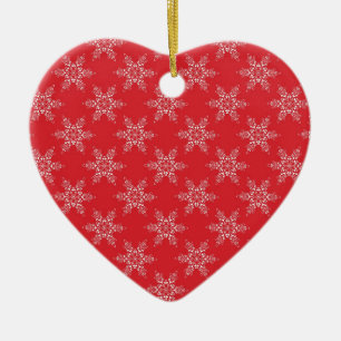 Red White Snowflakes Ceramic Ornament
