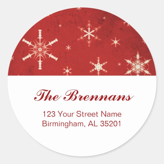 Red & White Snowflakes Christmas Address Labels US (Front)