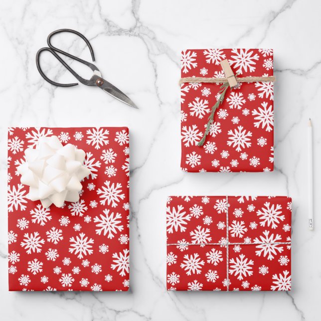 Red White Snowflakes Christmas Holiday  Wrapping Paper Sheets (Front)