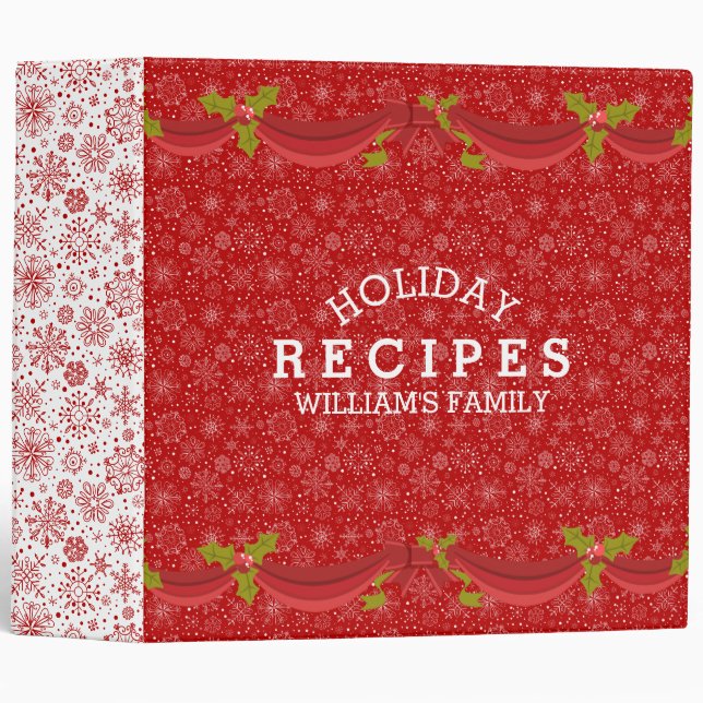 Red & white snowflakes christmas recipes 3 ring binder (Front/Spine)