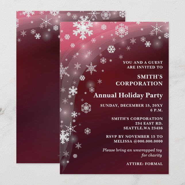 Red White Snowflakes Corporate Holiday Party   Invitation (Front/Back)