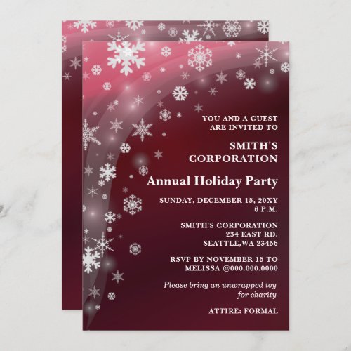 Red White Snowflakes Corporate Holiday Party   Invitation