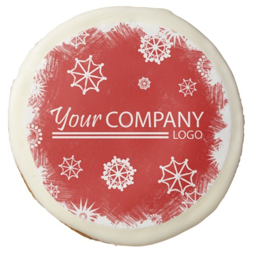 Red White Snowflakes Logo Company Holiday Sugar Cookie