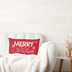 Red & White Snowflakes Merry Christmas Lumbar Pillow