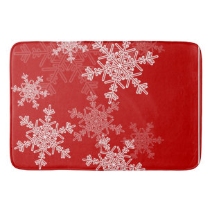 Red White Snowflakes Minimalist Christmas Bathroom Mat