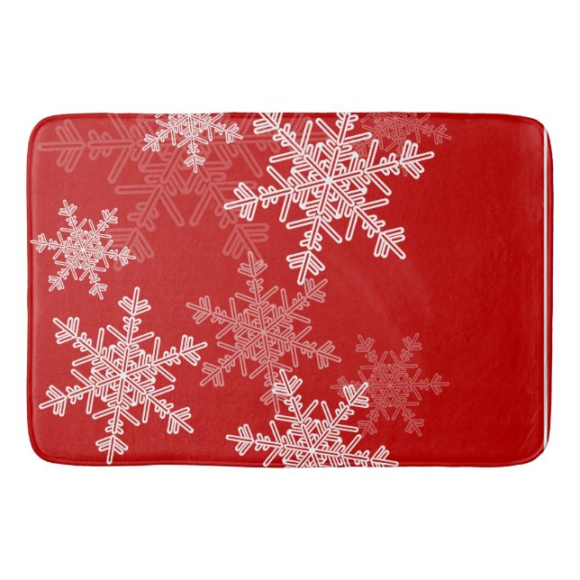 Red White Snowflakes Minimalist Christmas Bathroom Mat (Front)