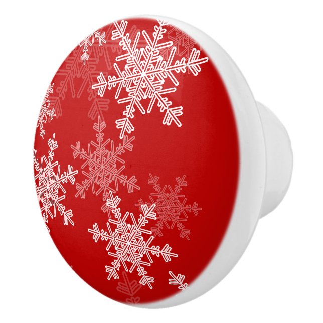 Red White Snowflakes Minimalist Christmas Ceramic Knob (Right)