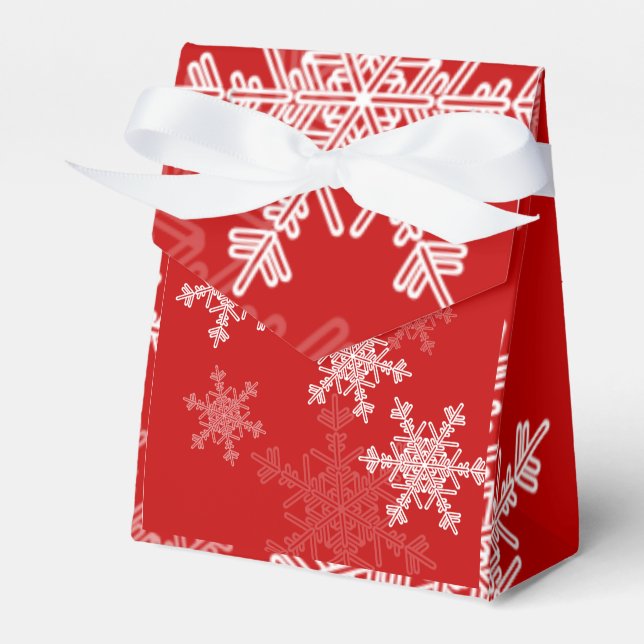 Red White Snowflakes Minimalist Christmas Favor Boxes (Front Side)
