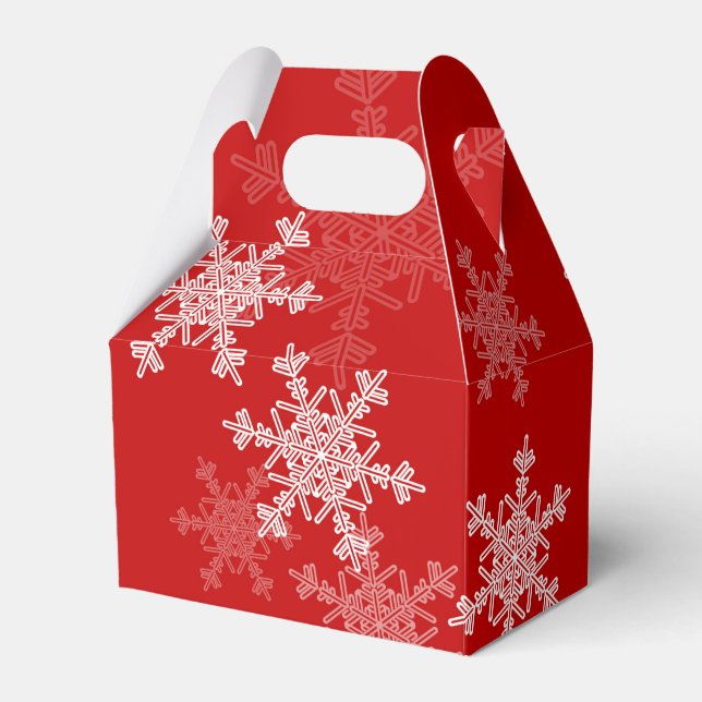 Red White Snowflakes Minimalist Christmas Favor Boxes (Front Side)