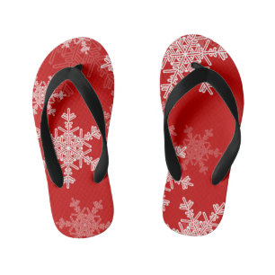 Red White Snowflakes Minimalist Christmas Kid's Flip Flops