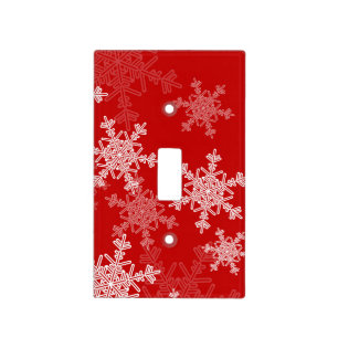 Red White Snowflakes Minimalist Christmas Light Switch Cover