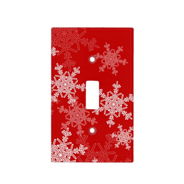 Red White Snowflakes Minimalist Christmas Light Switch Cover (Front)