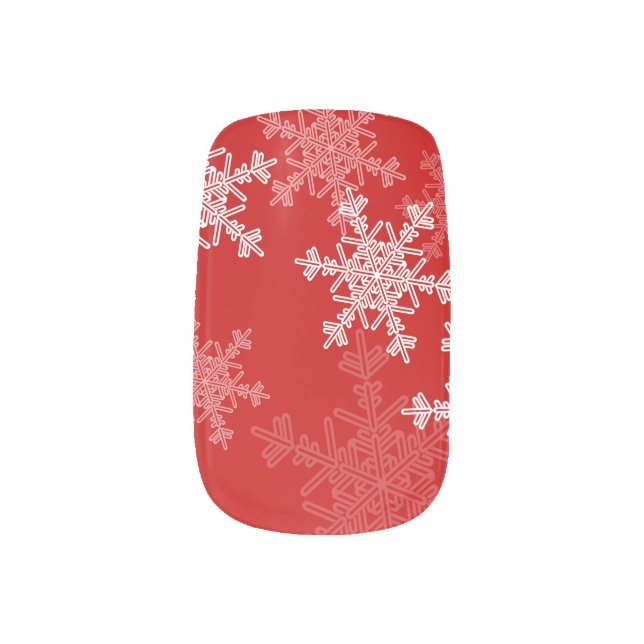 Red White Snowflakes Minimalist Christmas Minx Nail Art (Left Thumb)