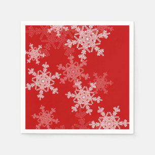 Red White Snowflakes Minimalist Christmas Napkins
