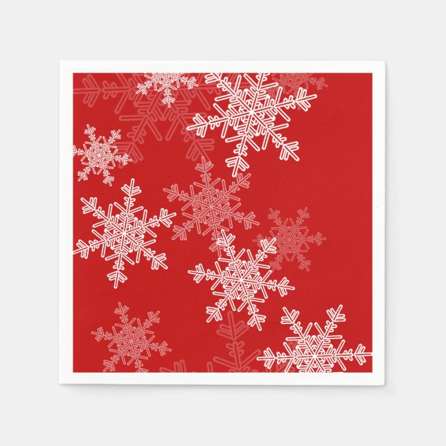 Red White Snowflakes Minimalist Christmas Napkins (Front)