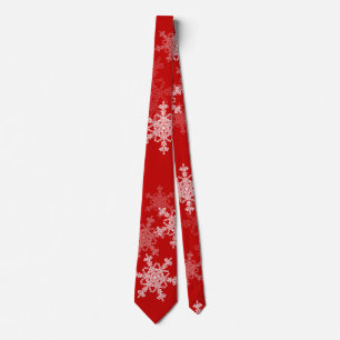 Red White Snowflakes Minimalist Christmas Neck Tie