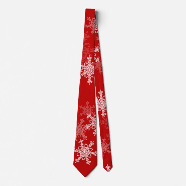 Red White Snowflakes Minimalist Christmas Neck Tie (Front)