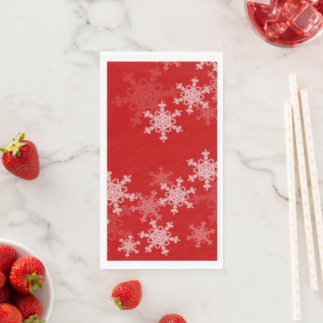 Red White Snowflakes Minimalist Christmas Paper Guest Towels (Insitu)