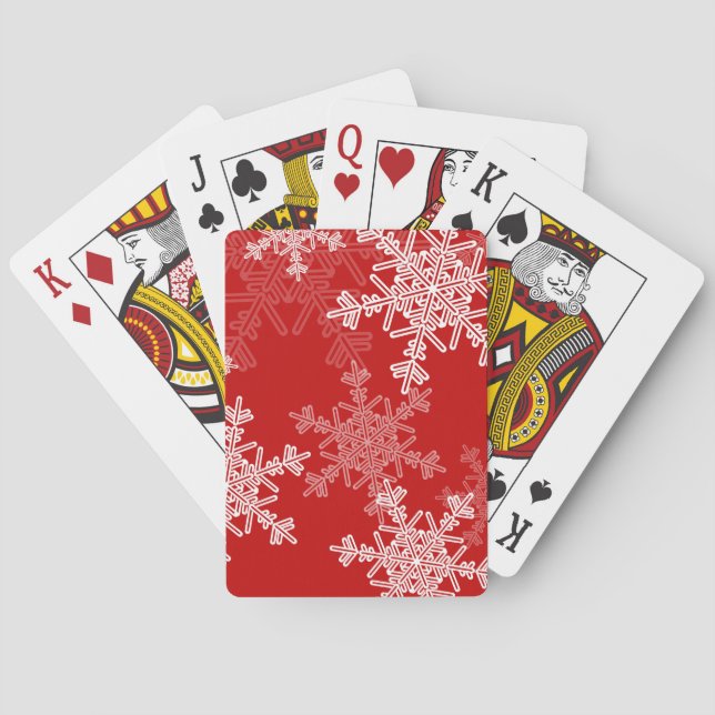 Red White Snowflakes Minimalist Christmas Poker Cards (Back)