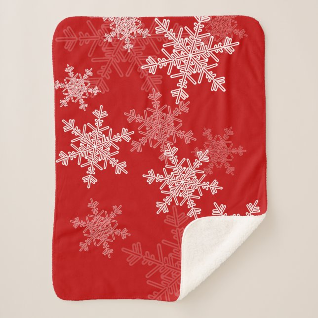 Red White Snowflakes Minimalist Christmas Sherpa Blanket (Front)