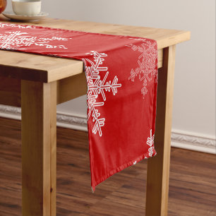 Red White Snowflakes Minimalist Christmas Short Table Runner