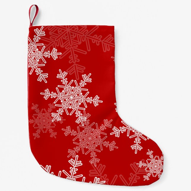 Red White Snowflakes Minimalist Christmas Small Christmas Stocking (Front)
