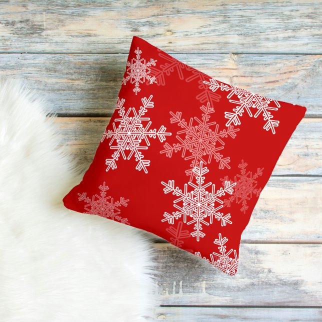 Red White Snowflakes Minimalist Christmas Throw Pillow (Creator Uploaded)