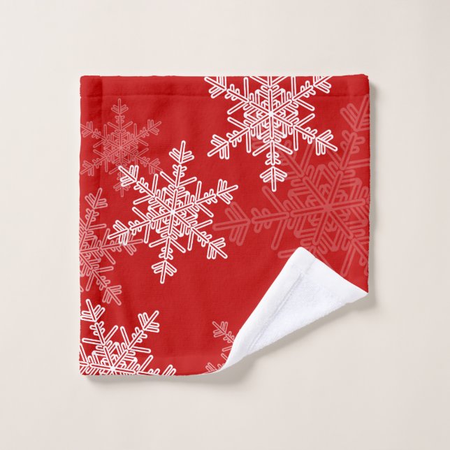 Red White Snowflakes Minimalist Christmas Wash Cloth (Wash Cloth)