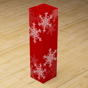 Red White Snowflakes Minimalist Christmas Wine Box