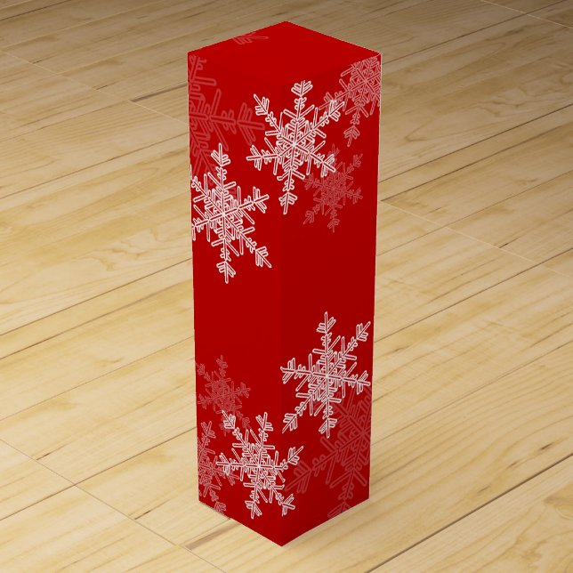 Red White Snowflakes Minimalist Christmas Wine Box (Front)