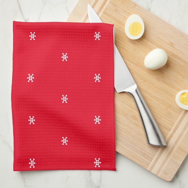 Red White snowflakes pattern Christmas Kitchen Towel (Quarter Fold)