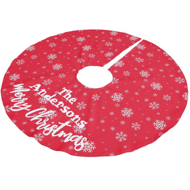 Red & White Snowflakes Pattern Holiday Template Brushed Polyester Tree Skirt (Angled)