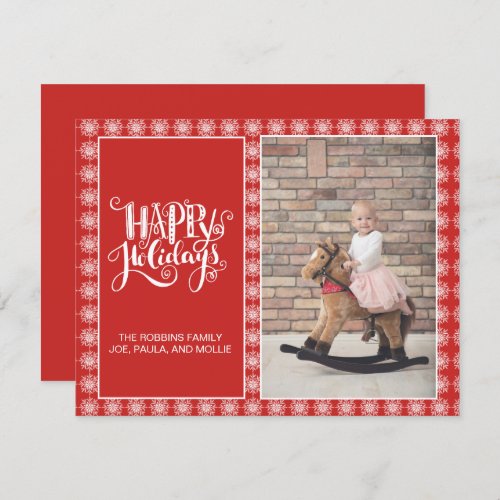 Red White Snowflakes Photo Happy Holidays  Card