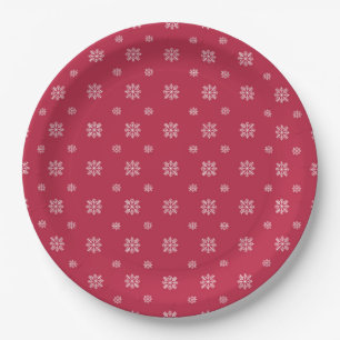 Red & White Snowflakes Simple Modern Christmas Paper Plates