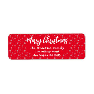 Red White Snowflakes Simple Modern Merry Christmas Label