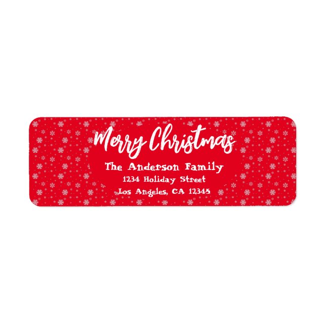 Red White Snowflakes Simple Modern Merry Christmas Label (Front)