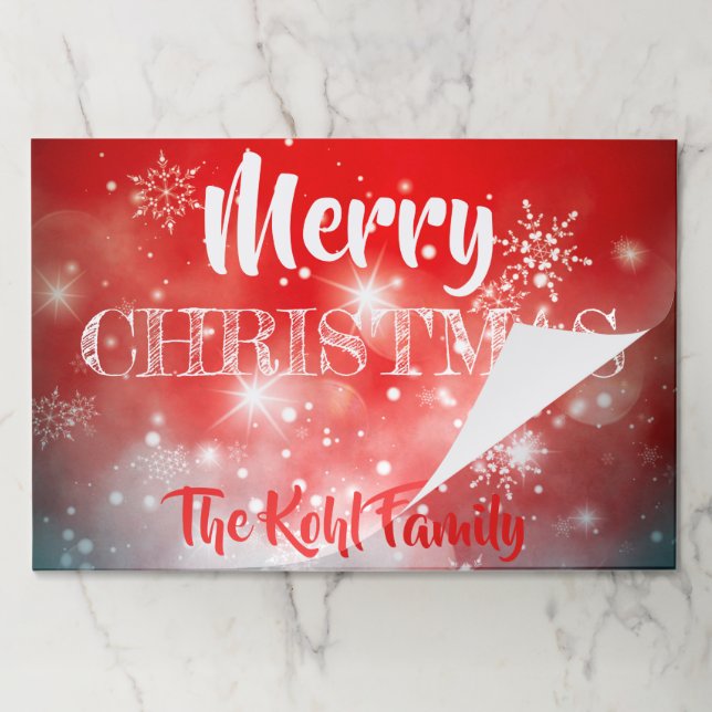Red White Snowflakes Sparkles Bokeh Paper Placemat (Folded)