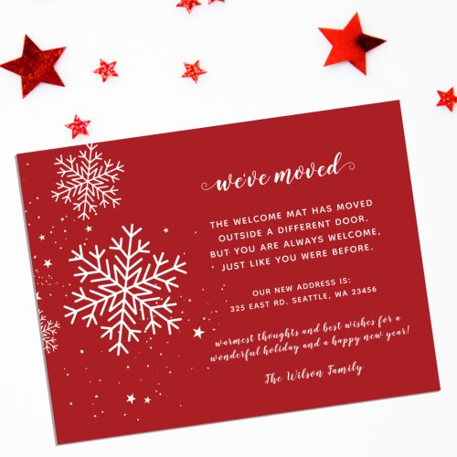 Red White Snowflakes Weve Moved Holiday Cards