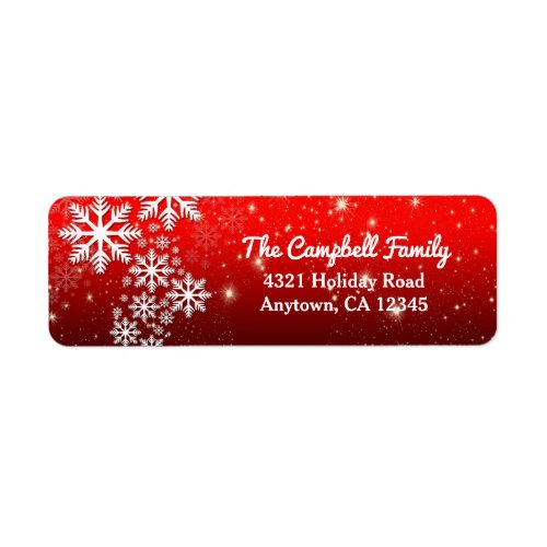 Red White Snowflakes Winter Holiday Return Address Label