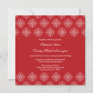 Red + white snowflakes winter wedding invitation