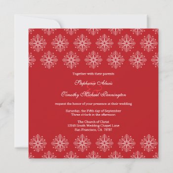 Red   White Snowflakes Winter Wedding Invitation by Jamene at Zazzle