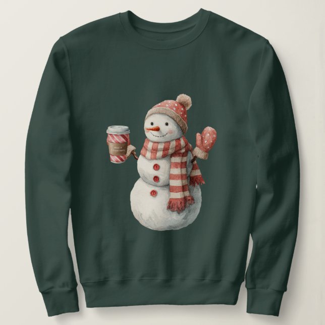 Red White Snowman Christmas Sweatshirt (Design Front)