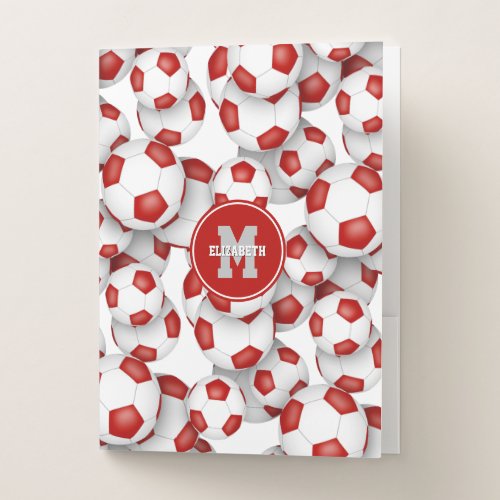 red white soccer balls pattern girls sports pocket folder