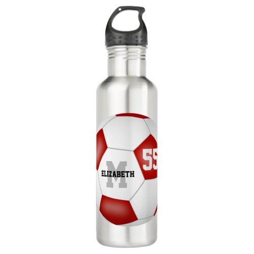 red white soccer girl boy school team colors stainless steel water bottle