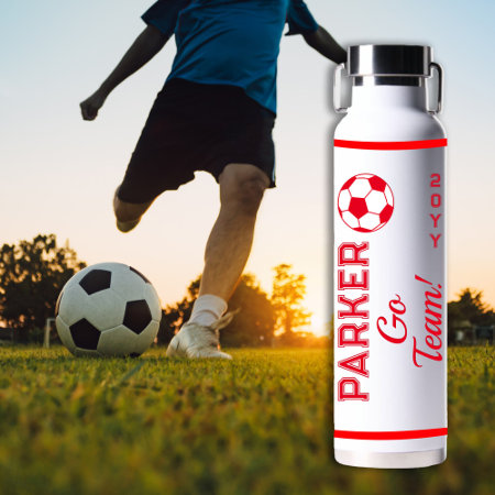 Red White Soccer Name | Go Team Sports Water Bottle