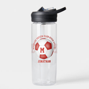 red white soccer team colors kids teens custom water bottle