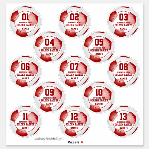 red white soccer team colors set of 13 custom sticker