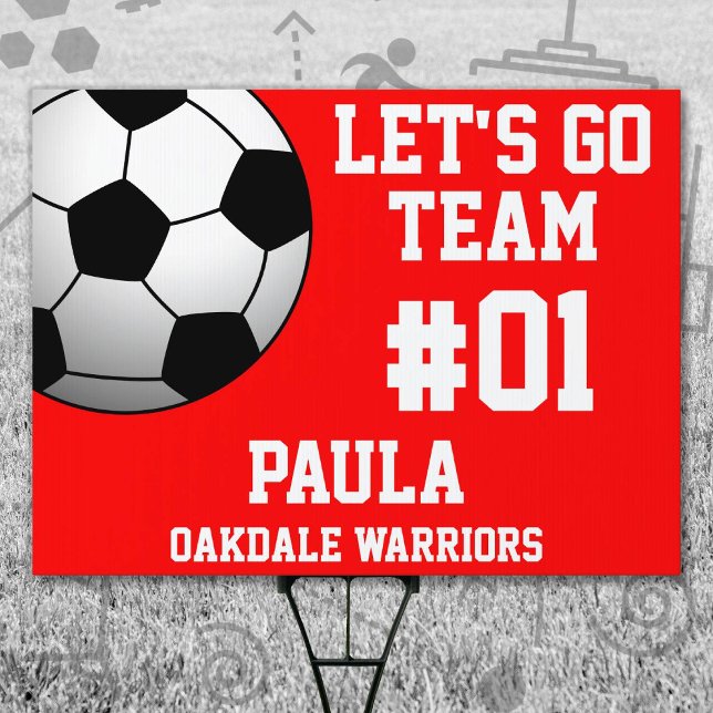 Red White Soccer Team Sign (Red and White Soccer Let's Go Team Yard Sign. Celebrate your high school or college athlete.)