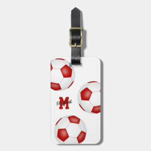 red white soccer travel team monogrammed luggage tag
