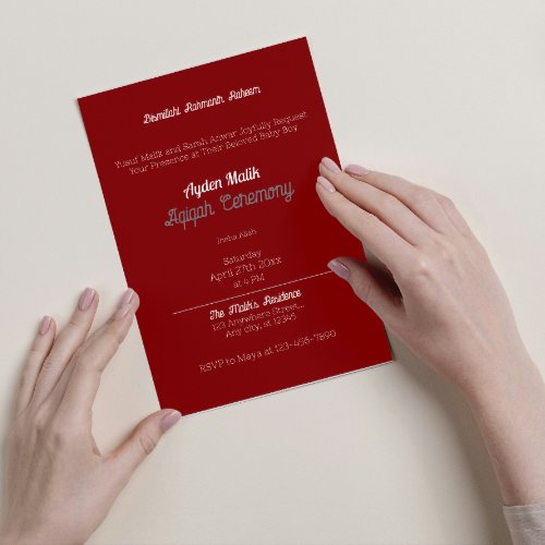 Red White Solid Color Plain Aqiqah Baby Shower Invitation